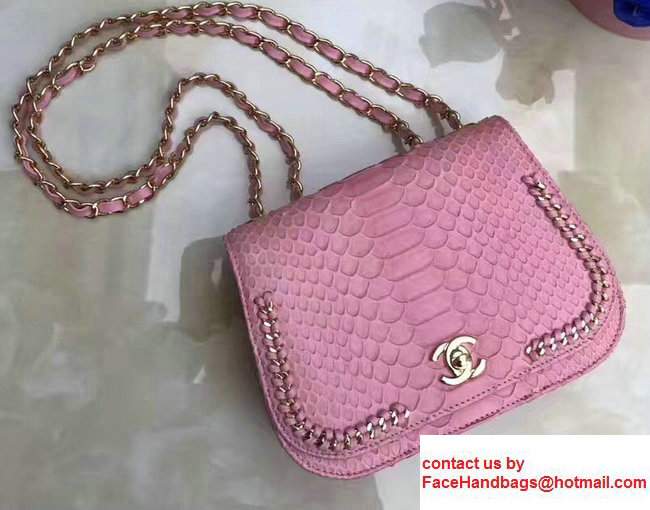 Chanel Python Chain Braided Chic Small Flap Bag A98774 Pink 2017 - Click Image to Close