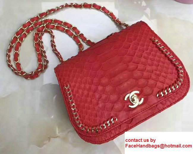 Chanel Python Chain Braided Chic Small Flap Bag A98774 Red 2017 - Click Image to Close
