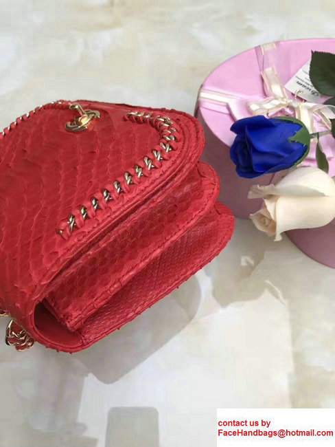 Chanel Python Chain Braided Chic Small Flap Bag A98774 Red 2017 - Click Image to Close