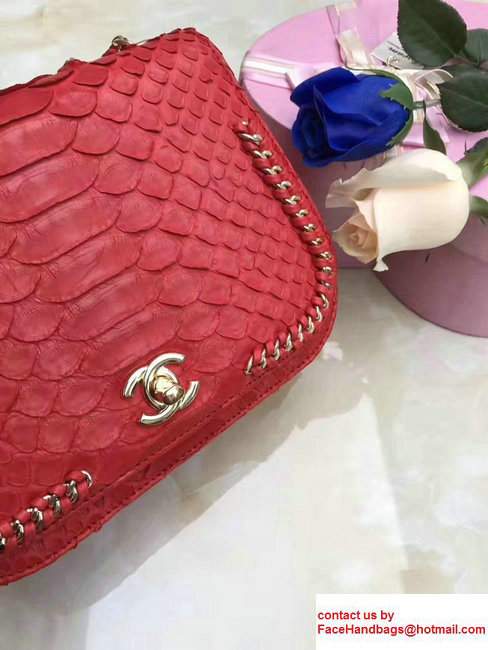 Chanel Python Chain Braided Chic Small Flap Bag A98774 Red 2017