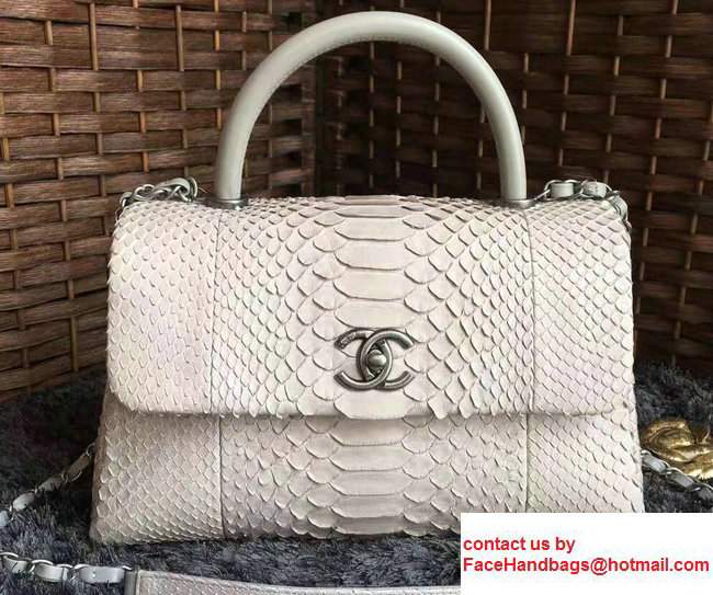Chanel Python Coco Top Handle Flap Shoulder Large Bag A93279 Off White 2017 - Click Image to Close