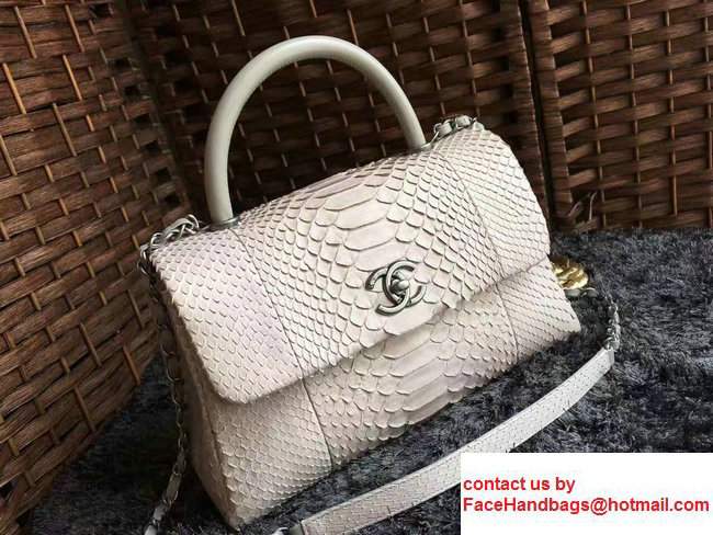 Chanel Python Coco Top Handle Flap Shoulder Large Bag A93279 Off White 2017