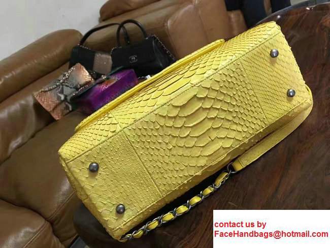 Chanel Python Coco Top Handle Flap Shoulder Large Bag A93279 Yellow 2017