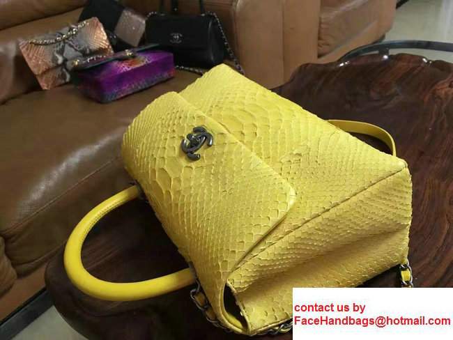 Chanel Python Coco Top Handle Flap Shoulder Large Bag A93279 Yellow 2017