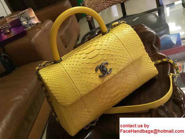 Chanel Python Coco Top Handle Flap Shoulder Large Bag A93279 Yellow 2017 - Click Image to Close