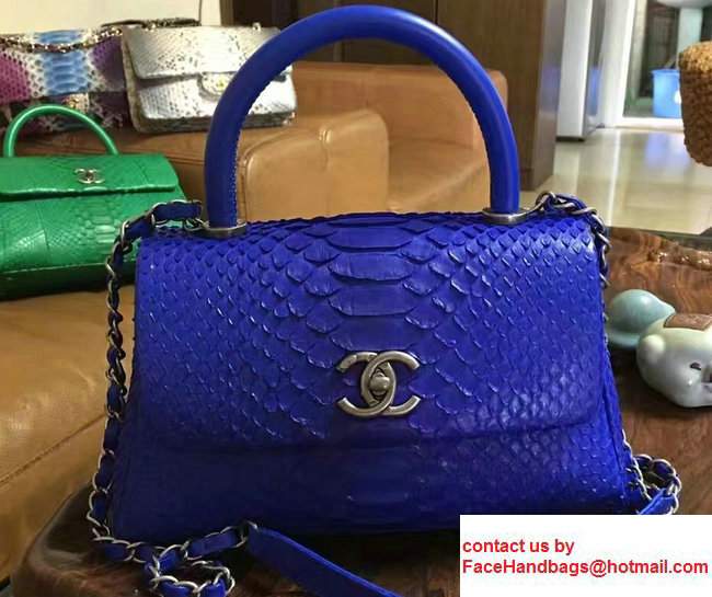 Chanel Python Coco Top Handle Flap Shoulder Small Bag A93050 Blue 2017 - Click Image to Close