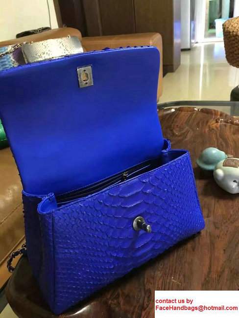 Chanel Python Coco Top Handle Flap Shoulder Small Bag A93050 Blue 2017