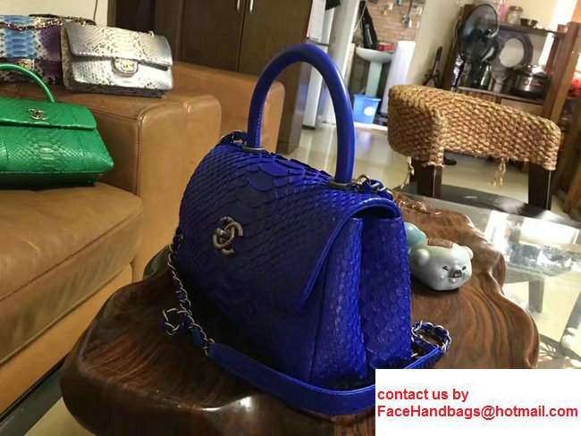 Chanel Python Coco Top Handle Flap Shoulder Small Bag A93050 Blue 2017 - Click Image to Close