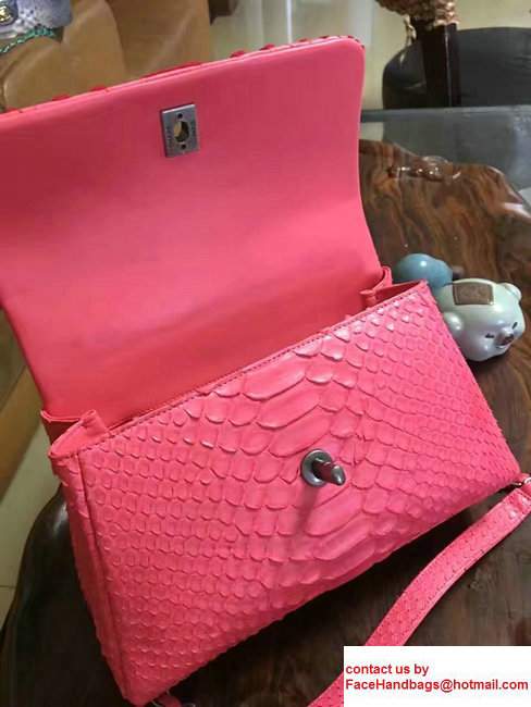 Chanel Python Coco Top Handle Flap Shoulder Small Bag A93050 Fuchsia 2017
