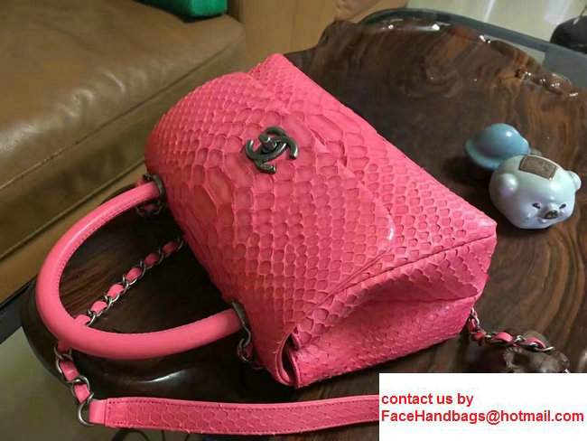 Chanel Python Coco Top Handle Flap Shoulder Small Bag A93050 Fuchsia 2017