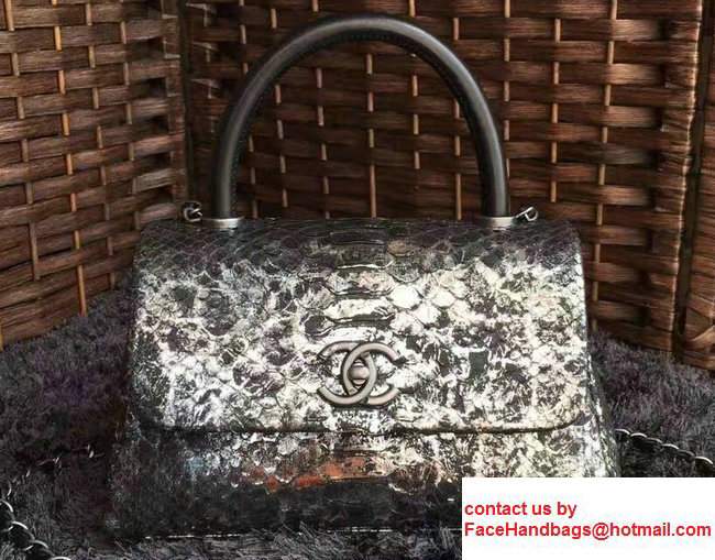Chanel Python Coco Top Handle Flap Shoulder Small Bag A93050 Gray 2017 - Click Image to Close