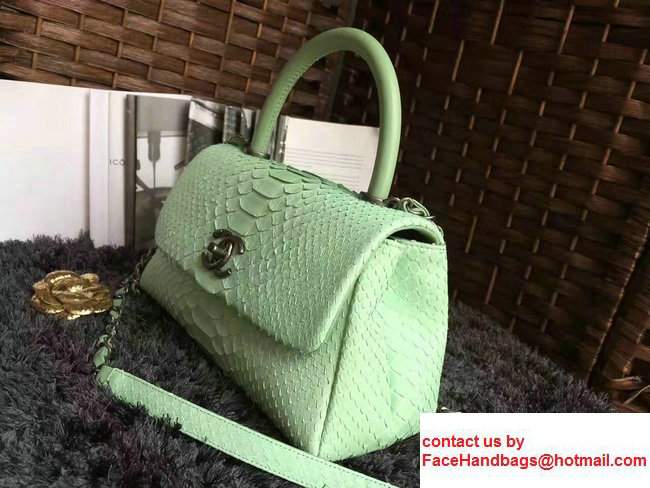 Chanel Python Coco Top Handle Flap Shoulder Small Bag A93050 Pale Green 2017 - Click Image to Close