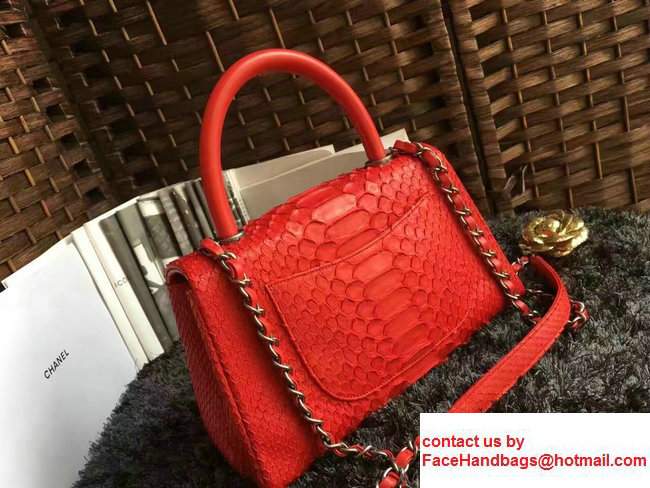 Chanel Python Coco Top Handle Flap Shoulder Small Bag A93050 Red 2017