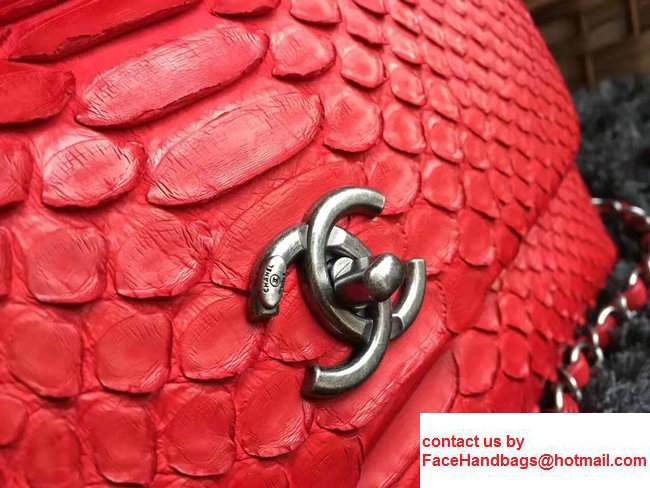 Chanel Python Coco Top Handle Flap Shoulder Small Bag A93050 Red 2017