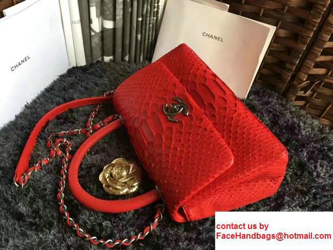 Chanel Python Coco Top Handle Flap Shoulder Small Bag A93050 Red 2017 - Click Image to Close
