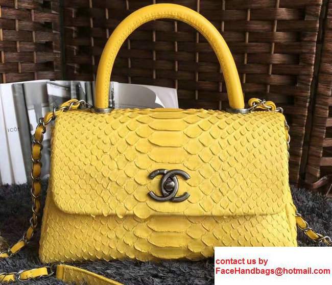Chanel Python Coco Top Handle Flap Shoulder Small Bag A93050 Yellow 2017 - Click Image to Close