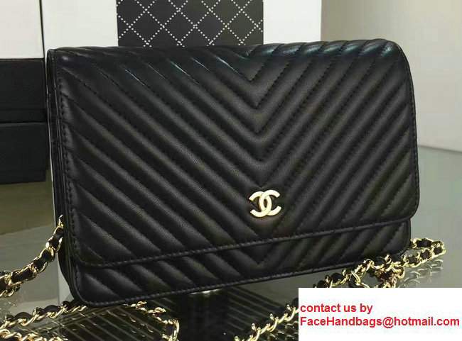 Chanel Quilting Chevron Wallet On Chain WOC Bag Black/Gold - Click Image to Close
