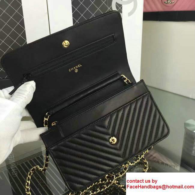Chanel Quilting Chevron Wallet On Chain WOC Bag Black/Gold - Click Image to Close