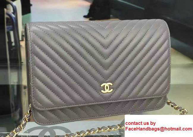 Chanel Quilting Chevron Wallet On Chain WOC Bag Gray