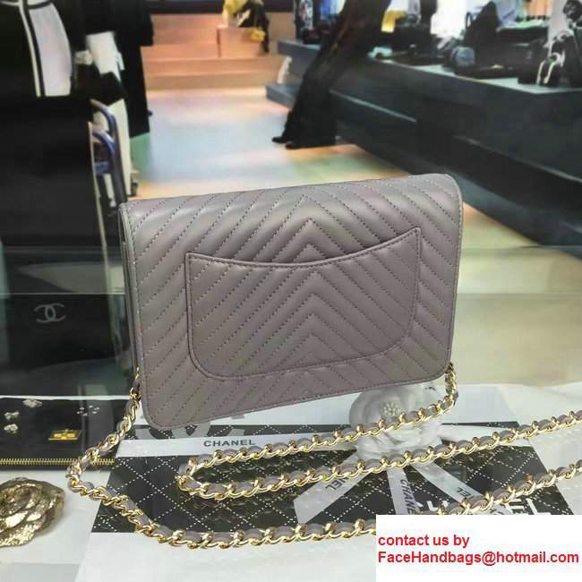 Chanel Quilting Chevron Wallet On Chain WOC Bag Gray - Click Image to Close