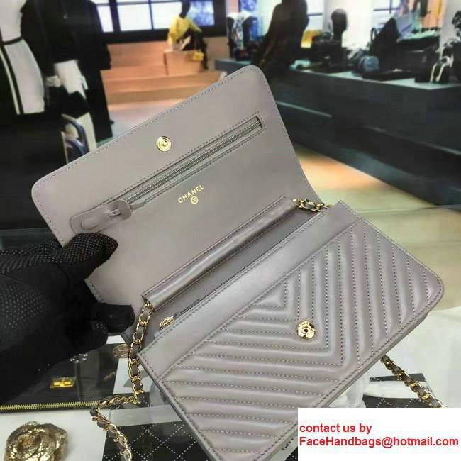 Chanel Quilting Chevron Wallet On Chain WOC Bag Gray
