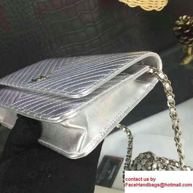 Chanel Quilting Chevron Wallet On Chain WOC Bag Silver