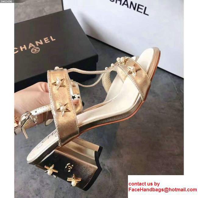Chanel Star and Pearl Sandals G32350 Gold 2017 - Click Image to Close