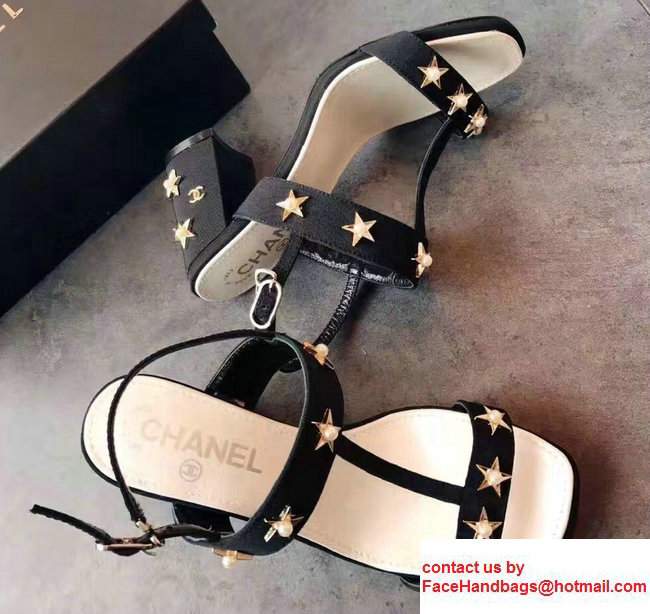 Chanel Star and Pearl Sandals G32350 Grosgrain Black 2017