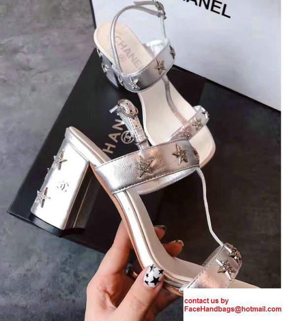Chanel Star and Pearl Sandals G32350 Silver 2017 - Click Image to Close