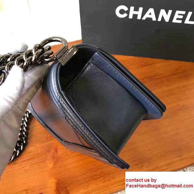Chanel Two-Tone Black Metal Boy Flap Small Bag Navy Blue/Black 2017