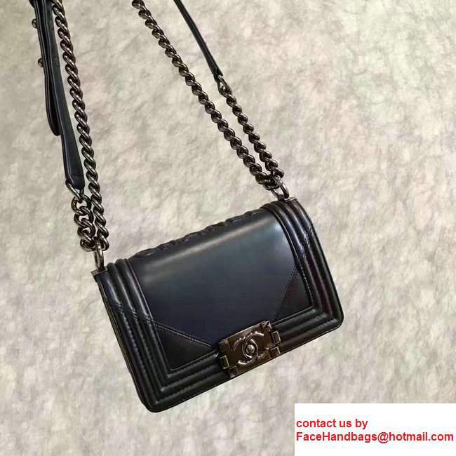 Chanel Two-Tone Black Metal Boy Flap Small Bag Navy Blue/Black 2017