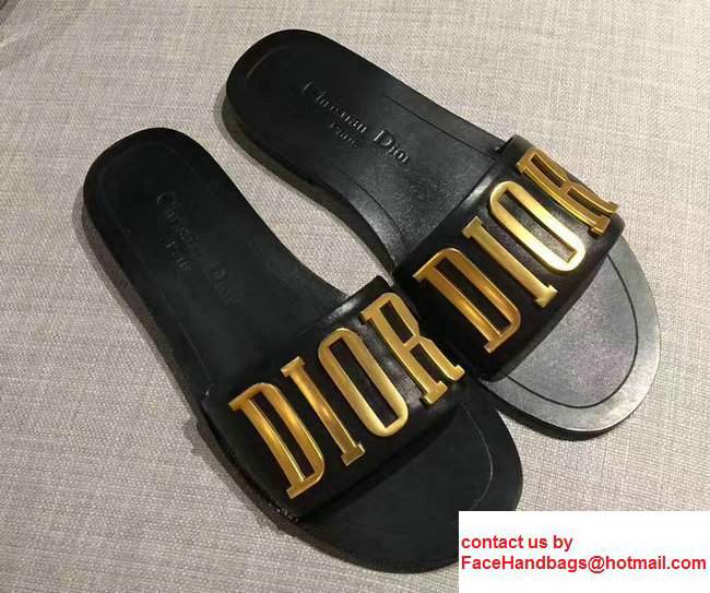 Dior Adorned With Metallic D.I.O.R Logo Mules Sandals Black Summer 2017