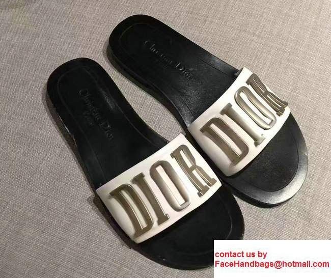 Dior Adorned With Metallic D.I.O.R Logo Mules Sandals White Summer 2017