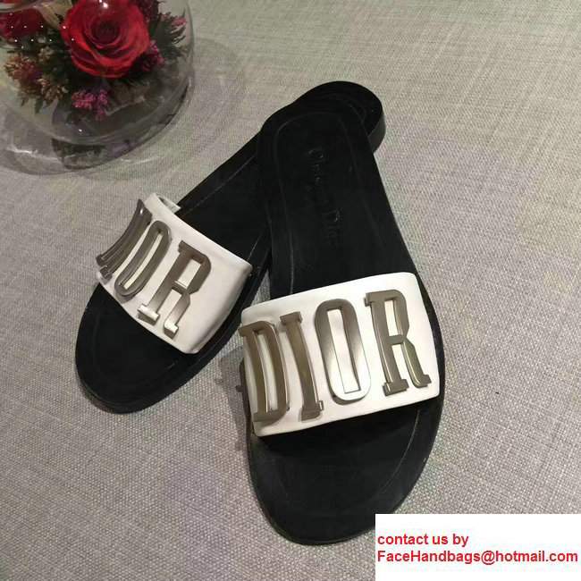 Dior Adorned With Metallic D.I.O.R Logo Mules Sandals White Summer 2017