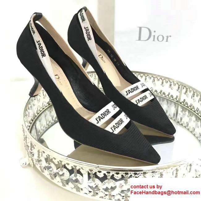 Dior Ballerina Heel 6.5cm In Techical Canvas And Double J'adior Ribbon Front Black 2017