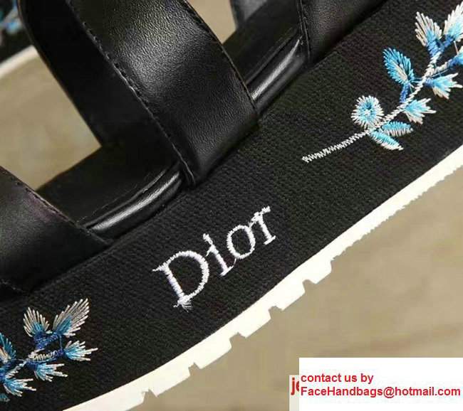 Dior Flower Embroidered Sandals Black 2017 - Click Image to Close