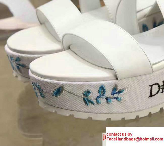 Dior Flower Embroidered Sandals White 2017 - Click Image to Close