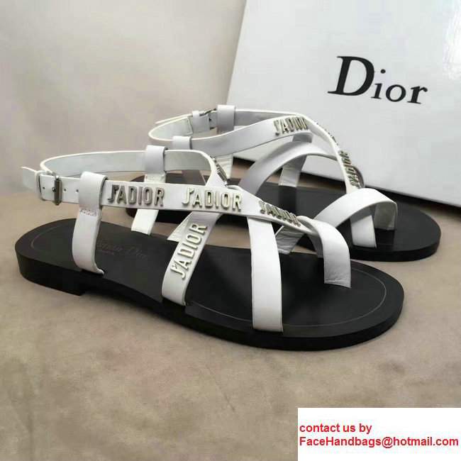 Dior J'ADIOR Calfskin Leather Flat Sandals White 2017 - Click Image to Close