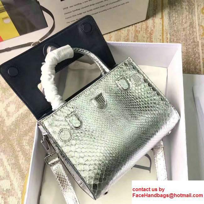 Dior Python Diorever Mini Flap Tote Bag Silver 2017 - Click Image to Close
