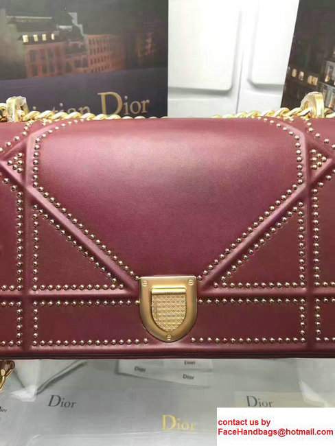 Dior Studded Diorama Flap Bag Burgundy Summer 2017