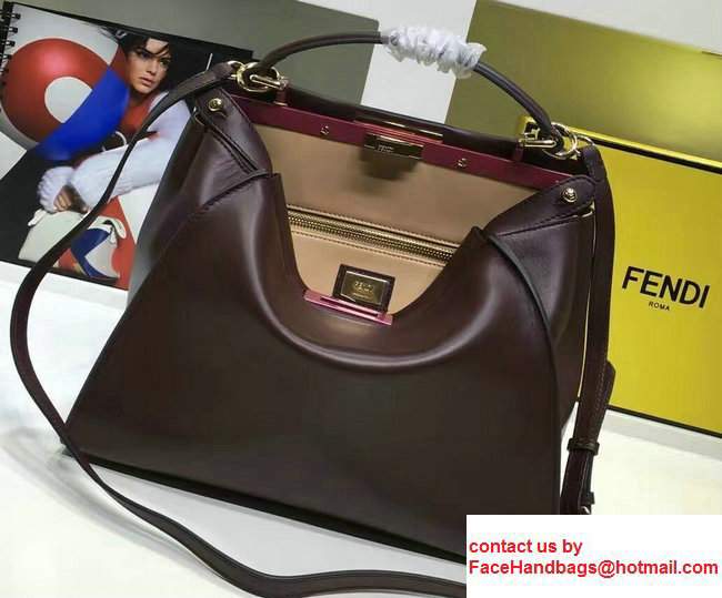 Fendi Calfskin Edge Detail Peekaboo Bag Burgundy