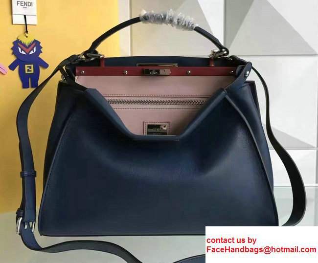 Fendi Calfskin Edge Detail Peekaboo Bag Dark Blue