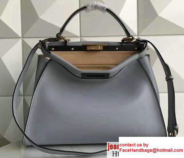 Fendi Calfskin Edge Detail Peekaboo Bag Pale Gray/Apricot