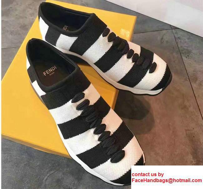 Fendi Fabric Sock Sneakers Striped Black/White 2017 - Click Image to Close