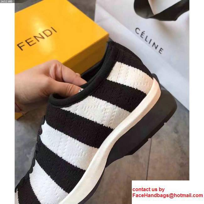 Fendi Fabric Sock Sneakers Striped Black/White 2017 - Click Image to Close