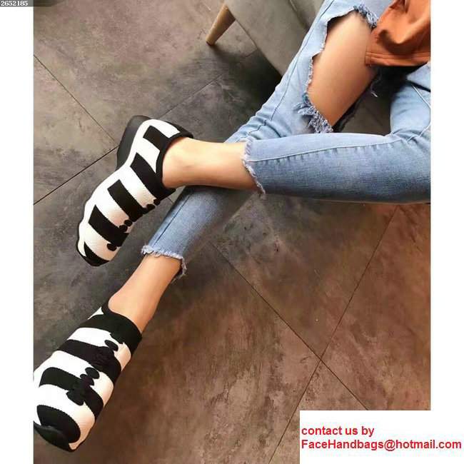 Fendi Fabric Sock Sneakers Striped Black/White 2017