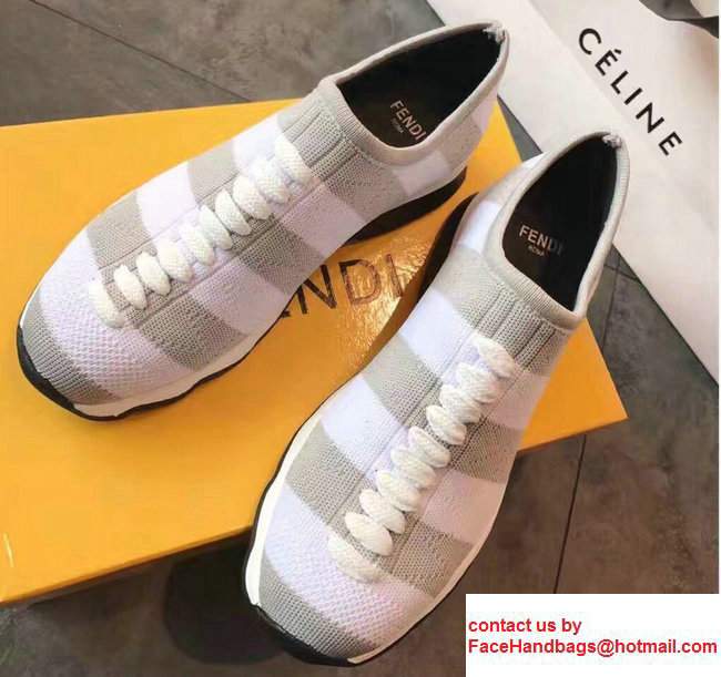 Fendi Fabric Sock Sneakers Striped White/Gray 2017 Fendi Fabric Sock Sneakers Striped White/Gray 2017