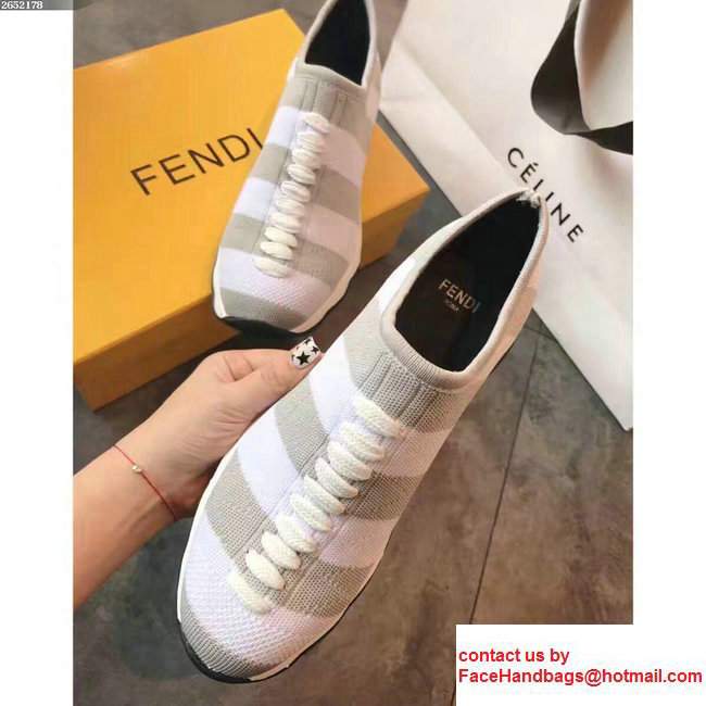 Fendi Fabric Sock Sneakers Striped White/Gray 2017 - Click Image to Close