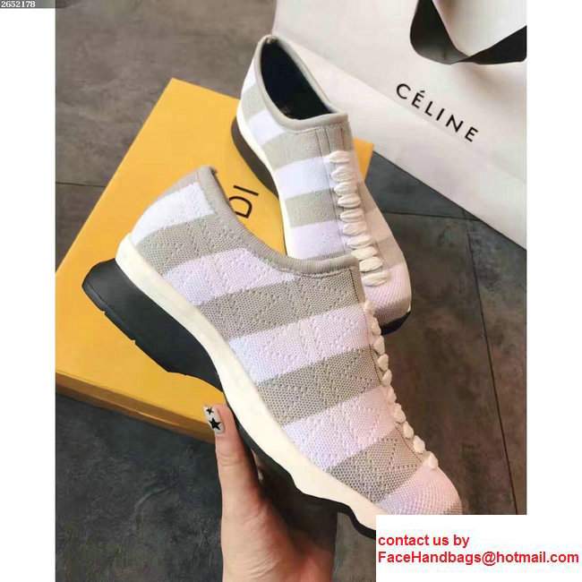 Fendi Fabric Sock Sneakers Striped White/Gray 2017