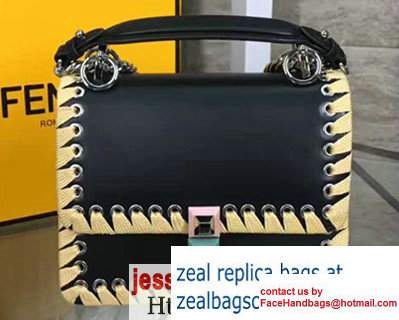 Fendi KAN I Crossbody Mini Bag Black With Weave Trim 2017 - Click Image to Close